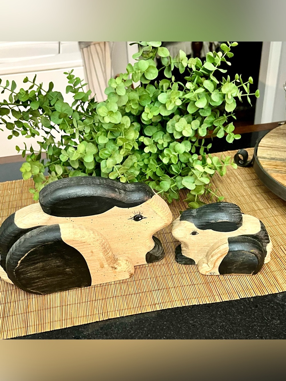 Mom and Baby Bunnies Handmade Wood Folkart
